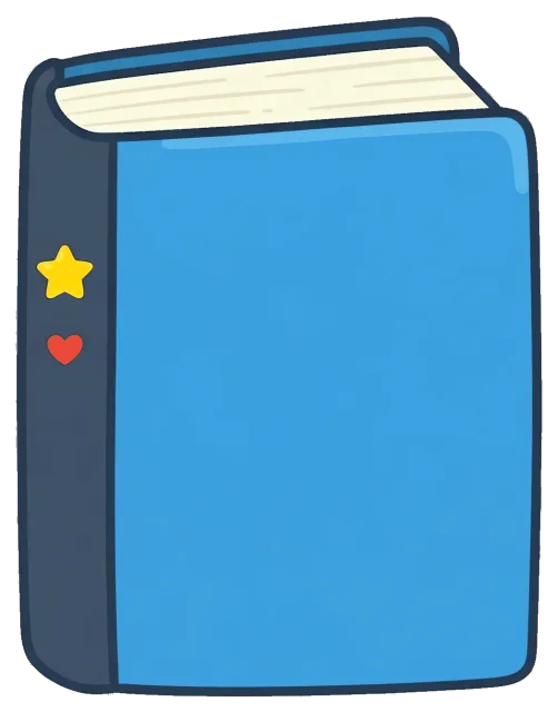 Blue book with star and heart icons on spine
