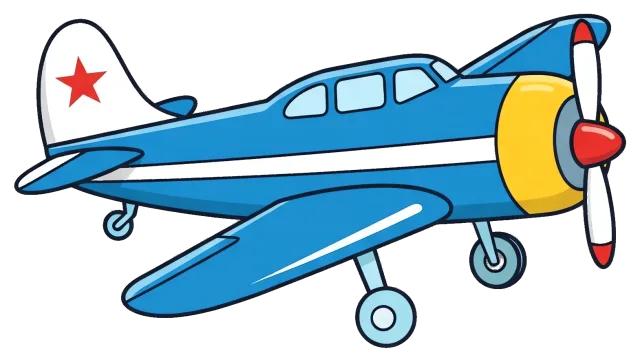 Blue cartoon airplane with red star on tail