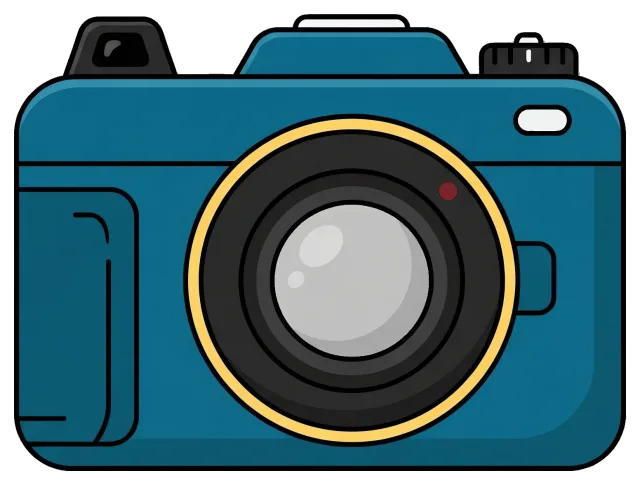 Blue digital camera with large lens