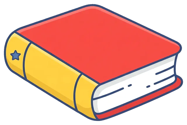 Book illustration with red cover and yellow spine