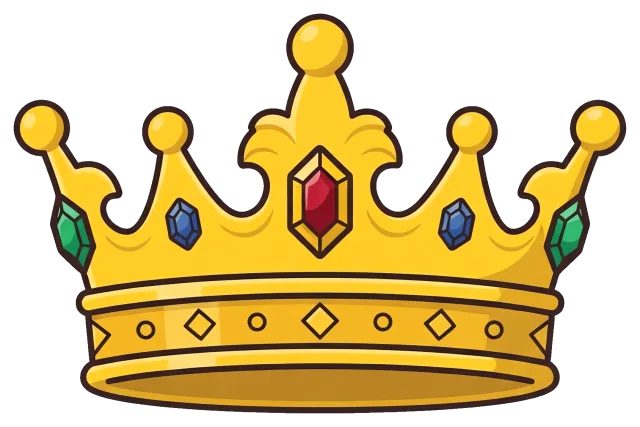 Cartoon crown centered on background with colorful jewels