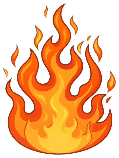 Cartoon fire flame with bright orange and yellow colors