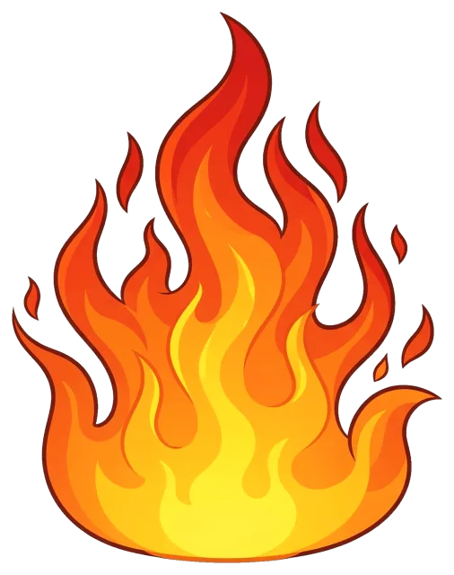 Cartoon fire flame with bright orange and yellow colors