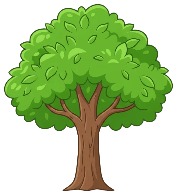 Cartoon green leafy tree with brown trunk