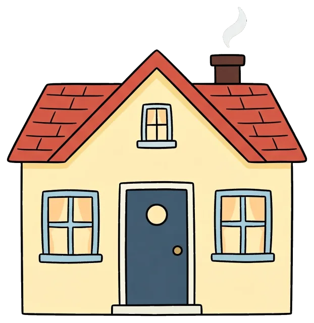 Cartoon house with red roof and smoking chimney