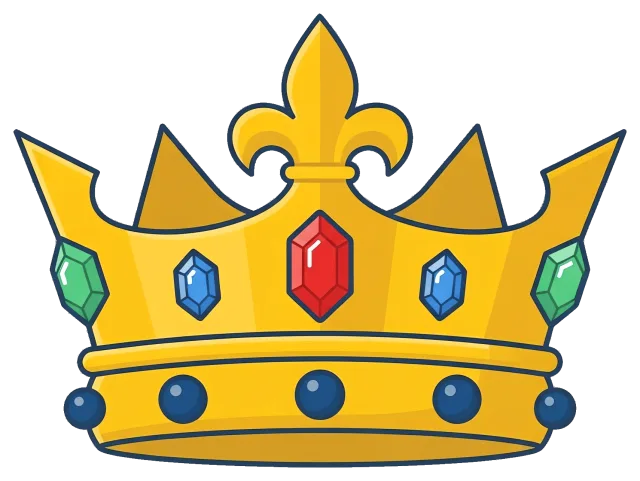 Cartoon Style Golden Crown with Colorful Gems