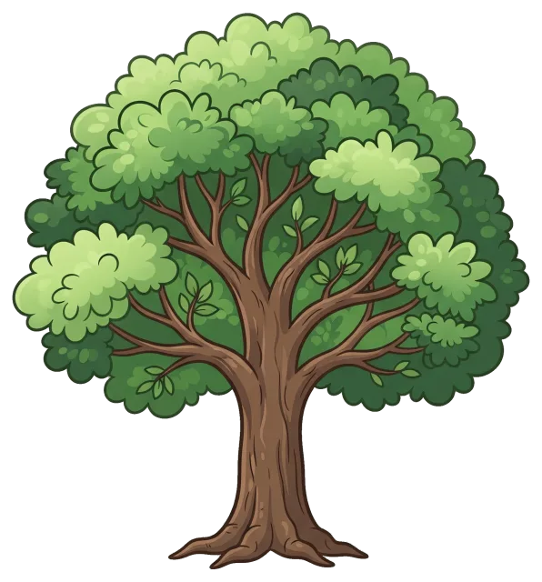 Cartoon style green leafy tree with brown trunk