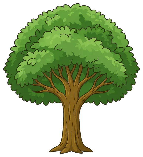 Cartoon Style Green Tree with Thick Foliage