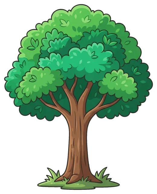 Cartoon tree with lush green foliage and brown trunk
