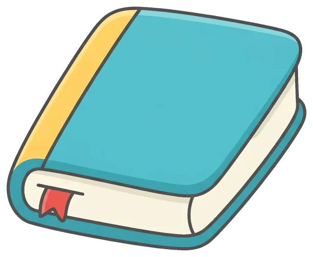 Closed book with blue and yellow cover and red bookmark