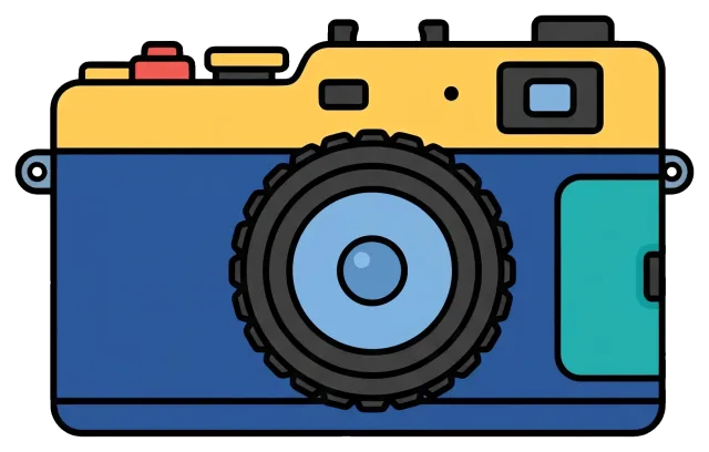 Colorful camera with blue lens and yellow top