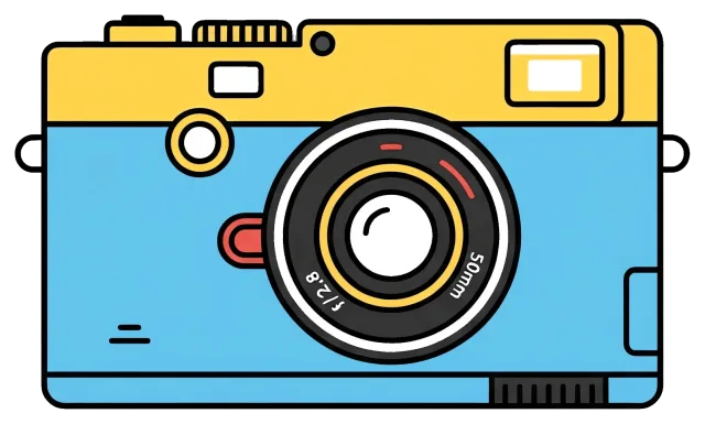 Colorful cartoon camera with 50mm lens