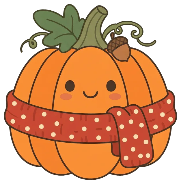 Cute fall pumpkin with scarf and acorn