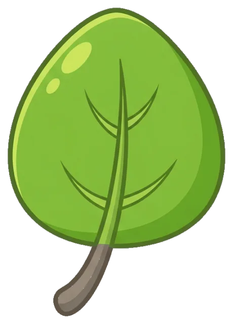 Cute green leaf with visible veins and brown stem
