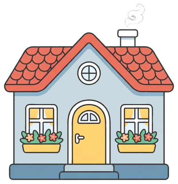Cute small house with red roof and flower boxes