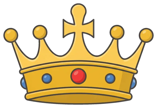 Golden crown with red and blue jewels