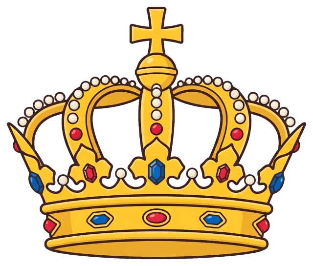Golden royal crown with jewels and cross