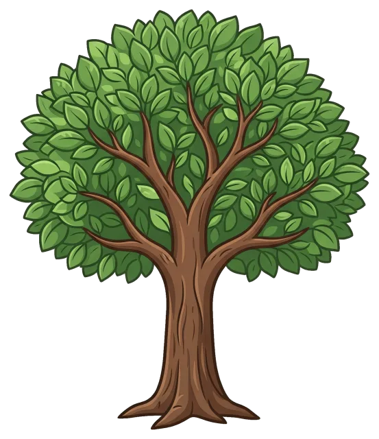 Green leafy tree with brown trunk and branches