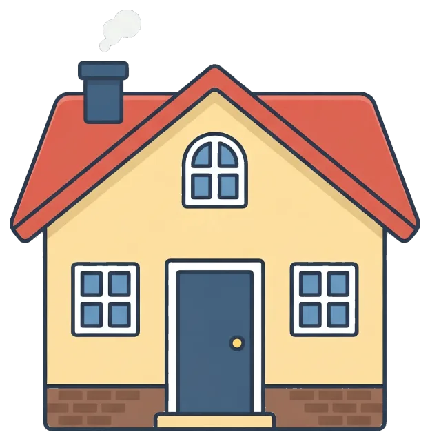 House clipart on grey background with chimney smoke