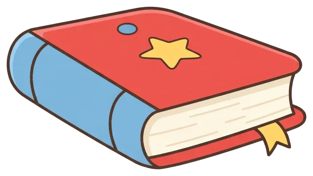 Red and blue book with star on cover and bookmark
