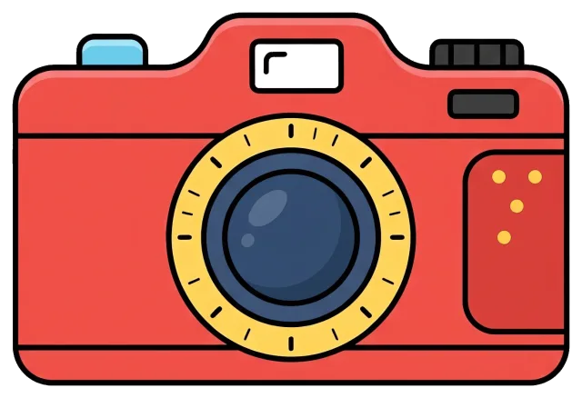 Red Cartoon Camera with Yellow Lens Ring