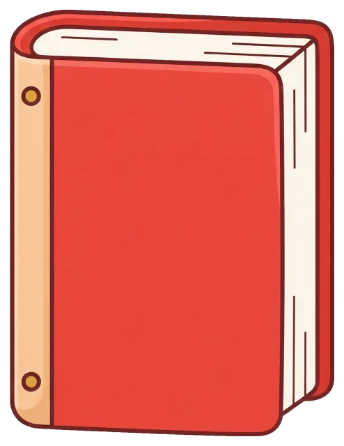 Red hardcover book with beige spine and rounded corners