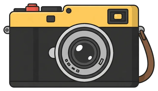 Retro style camera with yellow top and black body