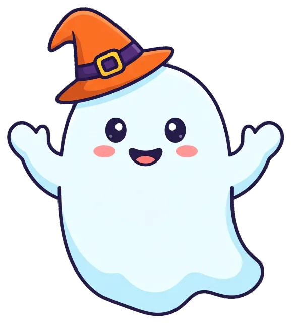 Cute Halloween Ghost Wearing Witch Hat