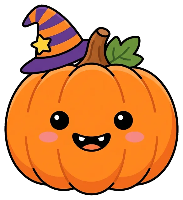 Cute Halloween Pumpkin Wearing Witch Hat