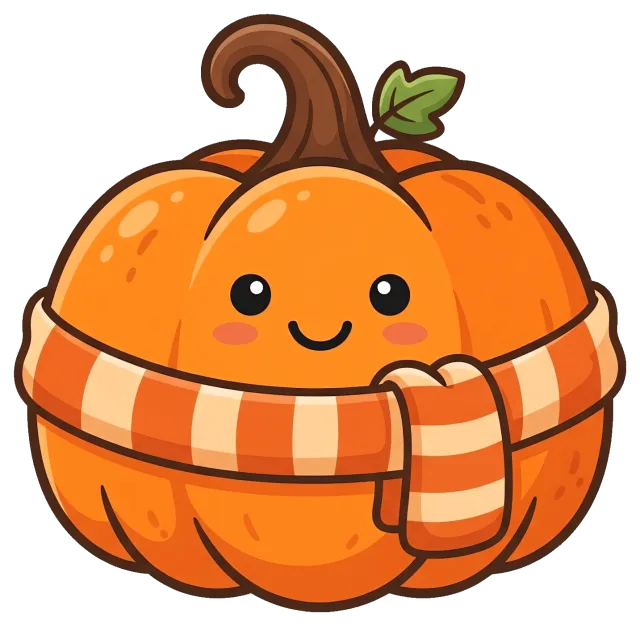 Cute pumpkin with striped scarf and smiling face
