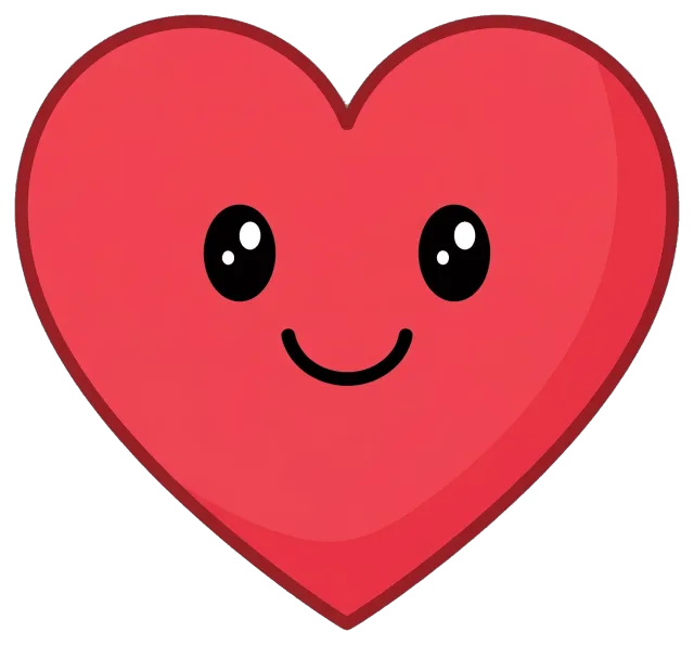 Cute smiling red heart with big eyes
