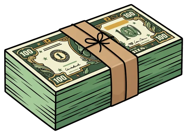 Stack of 100 Dollar Bills with Brown Band