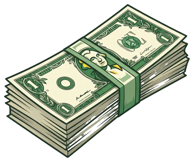 Stack of one dollar bills with green band
