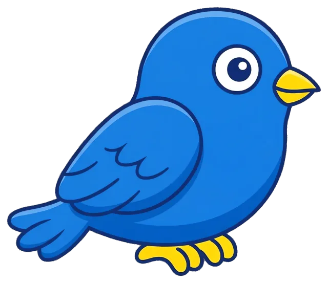 Blue cartoon bird with yellow beak and feet