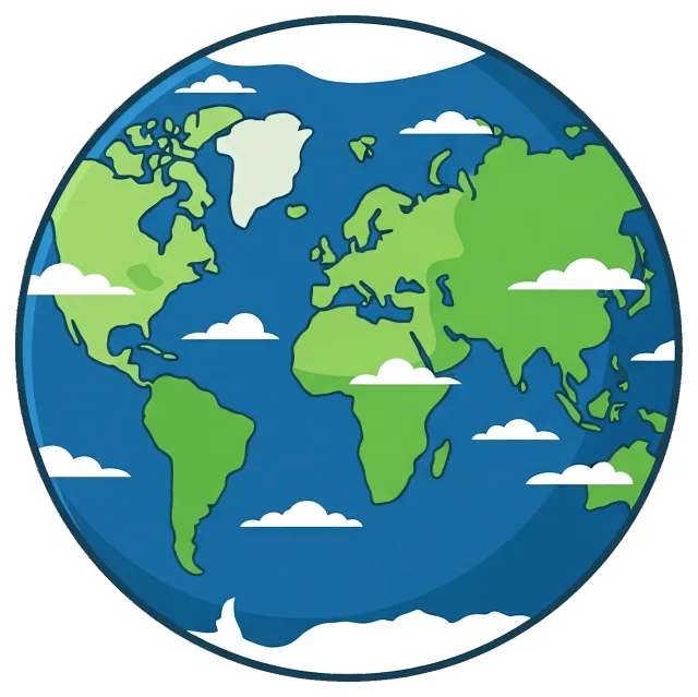 Cartoon Earth with Continents and Clouds Centered
