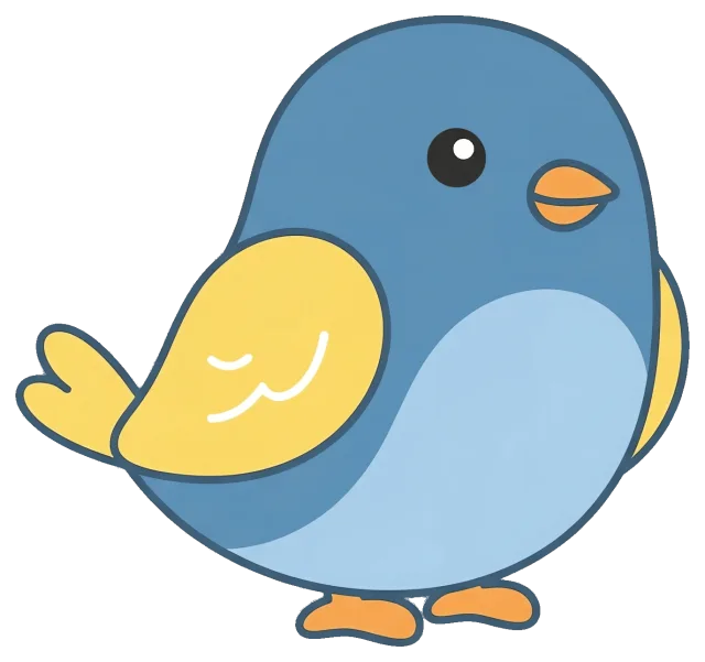 Cute blue and yellow bird with orange beak and feet
