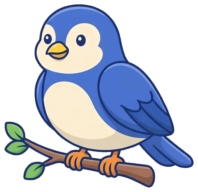 Cute blue bird perched on a leafy branch