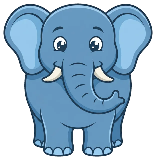 Cute blue cartoon elephant facing forward
