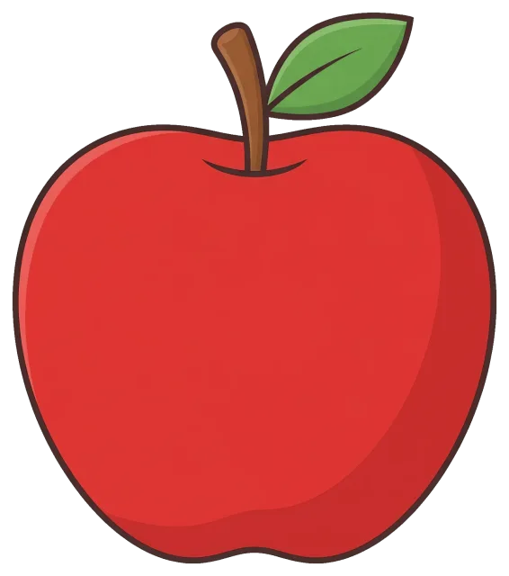 Red apple with green leaf and brown stem