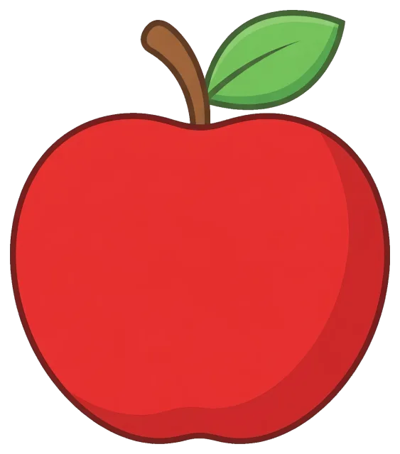 Red apple with green leaf and brown stem