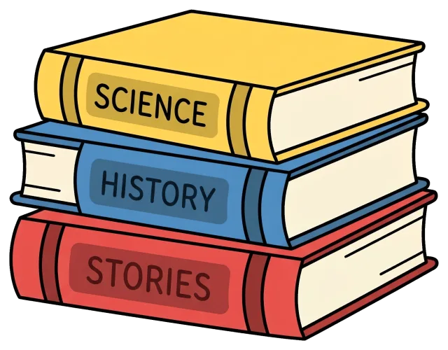 Stack of Science, History, and Stories Books