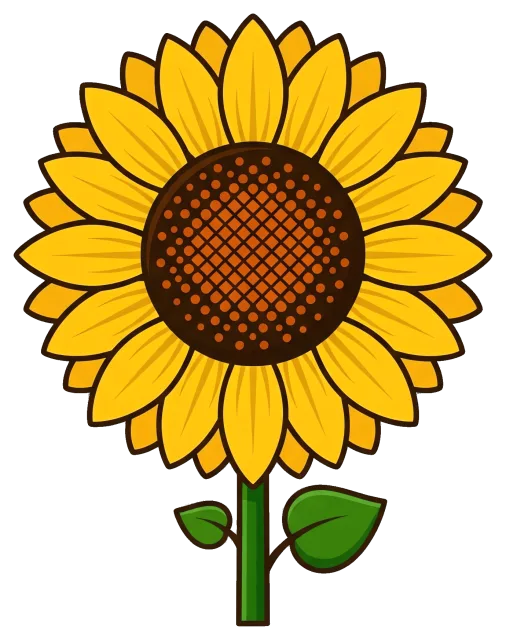 Bright yellow sunflower with green leaves