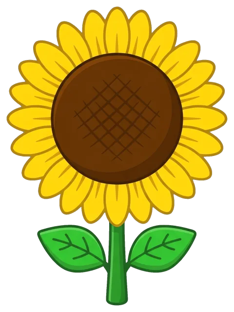 Bright yellow sunflower with green leaves
