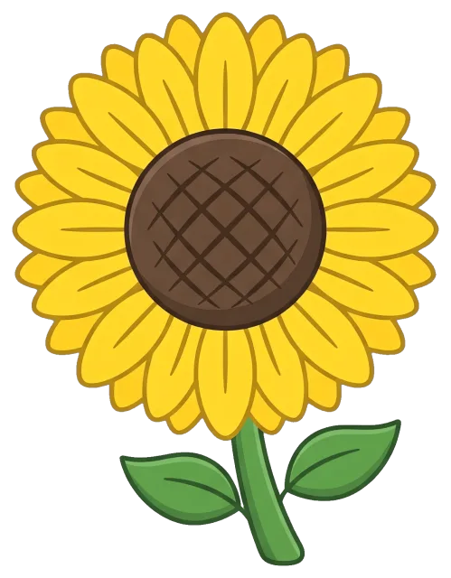 Bright yellow sunflower with green leaves