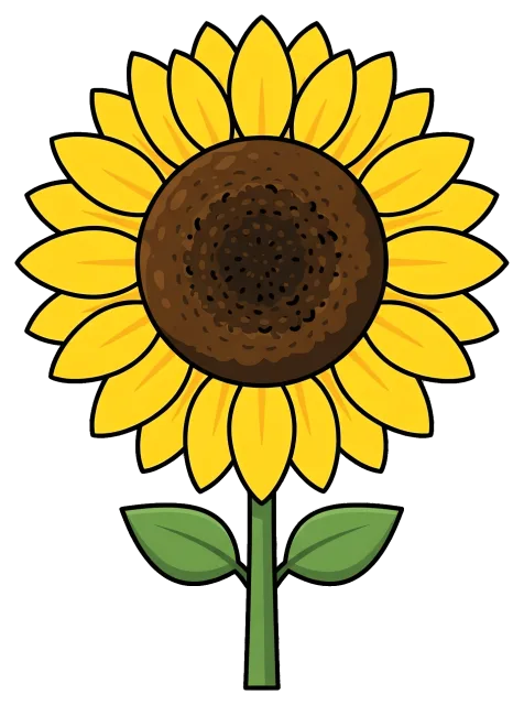 Bright yellow sunflower with green leaves centered
