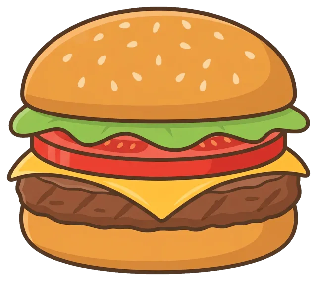 Cartoon Style Cheeseburger with Lettuce and Tomato