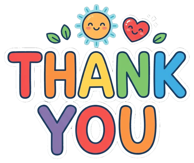 Colorful Thank You Text with Smiling Sun and Heart