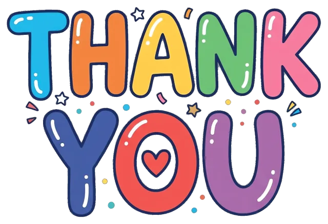 Colorful Thank You Text with Stars and Confetti