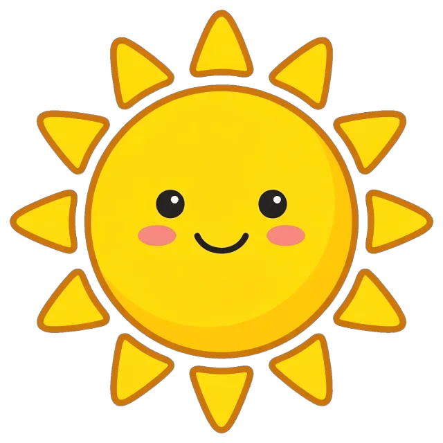 Cute smiling sun with rays and rosy cheeks