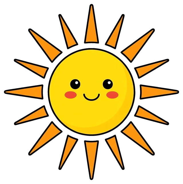 Cute smiling sunshine with orange rays